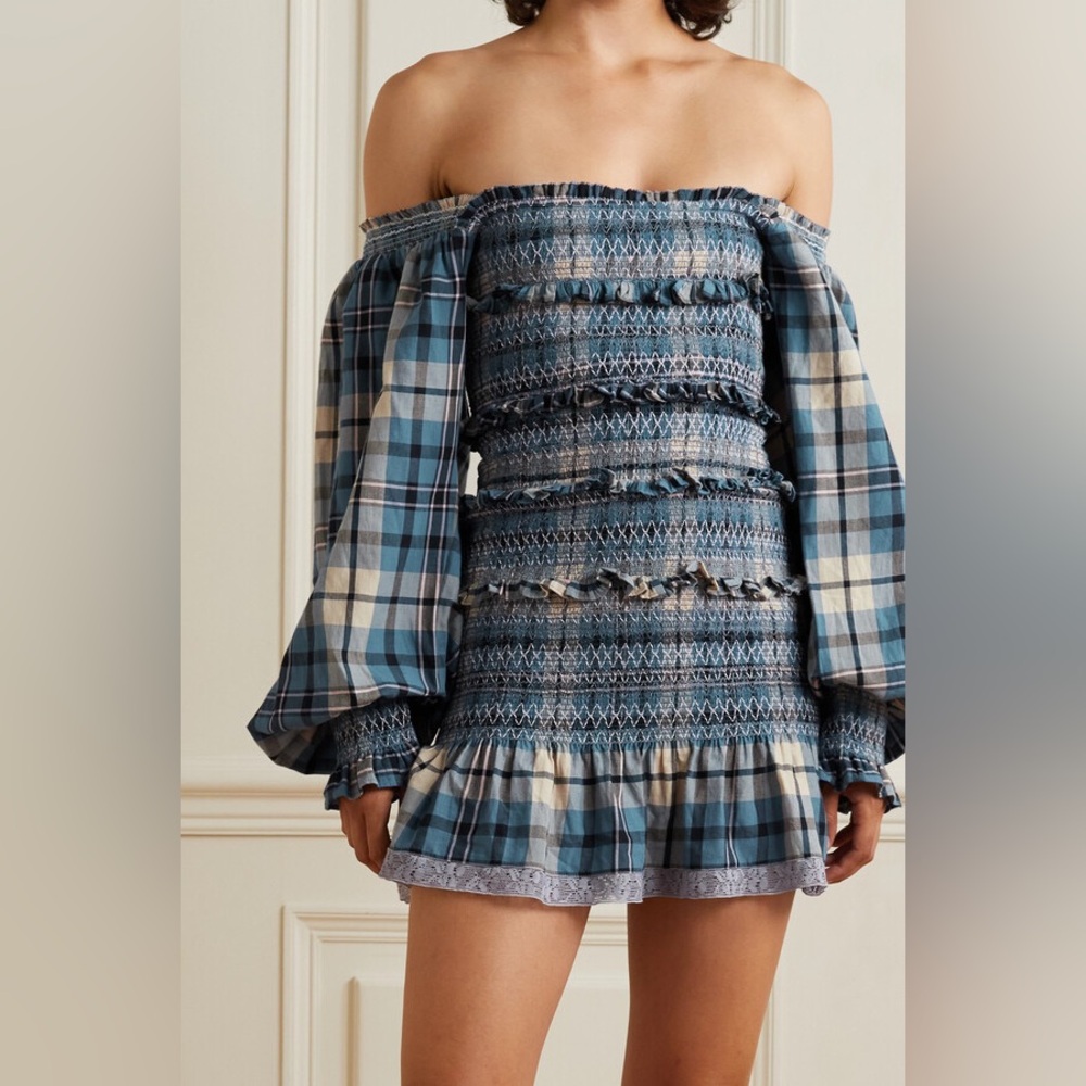 Loveshackfancy Stanley Smocked Checked Cotton-Fla… - image 3